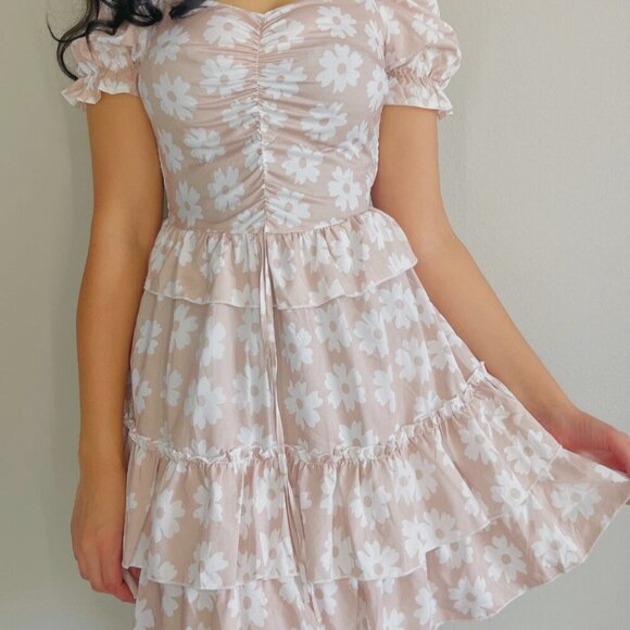 Daisy Floral Sweetheart Neck Mini Dress - Picture 3 of 6